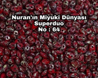No : 64,  Superduo Beads, Picasso Crimson, Matubo Czech Glass Beads, 10 Grams
