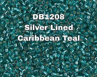 Miyuki Delica 11/00, DB1208 Silver Lined Caribbean Teal , 5-10 Grams Pockets