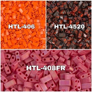Miyuki Half Tila Beads HTL-406 Opaque Orange,HTL-4520 Op.Orange Picasso,HTL-408FR Op.Red Ab Mat , 2 Holes, 3-5-10 Grams Pockets
