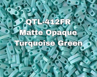 Miyuki Quarter Tila Beads, QTL-412FR Matte Opaque Turquoise Green, Two Holes  5-10 Grams