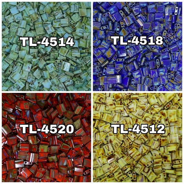 Perles Miyuki Whole Tila, série Picasso, TL-4514 bleu turquoise, TL4518 cobalt opaque, TL-4520 op. Orange, TL-4512 Op.Jaune, 1-3-5-10 grammes