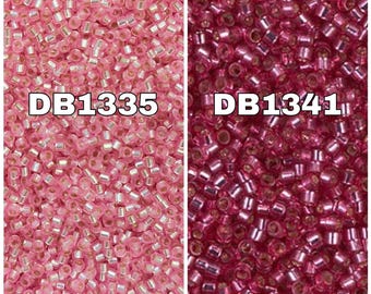 Miyuki Delica 11/00, DB1335 Dyed Silver Lined Pink DB1341 Dyed Silver Lined Dark Rose, 5-10 Grams