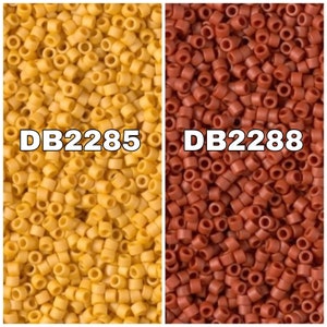 Miyuki Delica 11/00 ,  DB2285 Opaque Glazed Banana Mat, DB2288 Opaque Glazed Sienna Mat  1-3-5-10 Grams Pockets