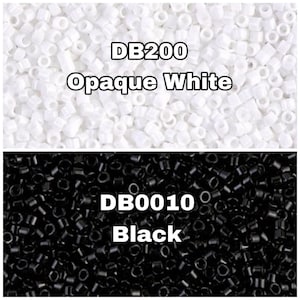 Miyuki Delica 11/00, Commonly Used Black and White,  DB0010 Black , DB0200 Opaque White, 5-10 Grams Pockets