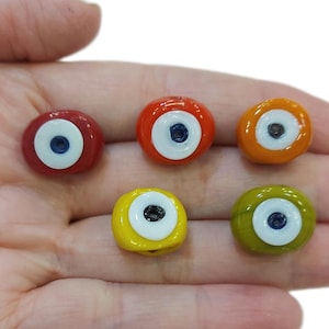 Turkish Artisan Handmade, Red, Orange, Pumpkin, Yellow,  Chartreuse Eyes Bodrum Murano Glass Beads, Danagöz, 5 Pieces in a Pack