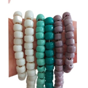 Turkish Artisan Handmade, White, Mint, Amethyst Cilindir Cut Murano Glass Beads, Traditional Turkish Bodrum Glass Beads, 5 Pieces in a Pack