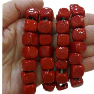 Turkish Hand Made, Crimson Cube Murano Glass Beads, Turkish Bodrum Murano Glass Beads, Large Holes (4-5 mm), 5 Pieces in a Pack