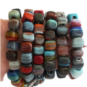 Turkish Hand Made, Marbled Cube Murano Glass Beads, Turkish Bodrum Murano Glass Beads, Large Holes (4-5 mm), 5 Pieces in a Pack