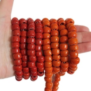 Turkish Artisan Handmade, Red and Orange Cilindir Cut Murano Glass Beads, Traditional Turkish Bodrum Glass Beads, 5 Pieces in a Pack