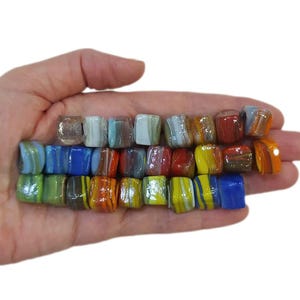 Turkish Hand Made, Marbled Cube Murano Glass Beads, Turkish Bodrum Murano Glass Beads, Large Holes (4-5 mm), 5 Pieces in a Pack