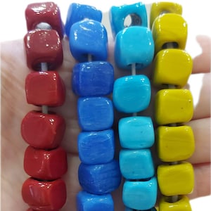 Turkish Hand Made, Cube Murano Glass Beads, Turkish Bodrum Murano Glass Beads, Large Holes (4-5 mm), 5 Pieces in a Pack