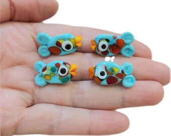 Hand Made Murano Glass Light Turquoise Colourful Fish Charms, 2 pcs in a pack