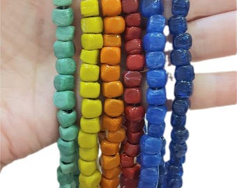 Turkish Hand Made, Mini Cube Murano Glass Beads (5-7 mm ), Turkish Bodrum Murano Glass Beads, Large Holes (3-4 mm), 5 Pieces in a Pack