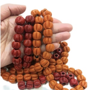 Turkish Handmade, Pumpkin Glass Beads, Turkish Bodrum Murano Glass Beads, Large Hole, 5 Pieces in a Pack