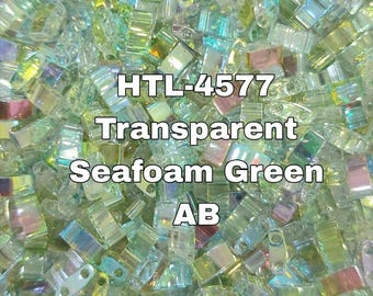 Miyuki Half Tila Beads, HTL-4577  Transparent Seafoam AB,  2 Holes, 5-10 Grams Pockets