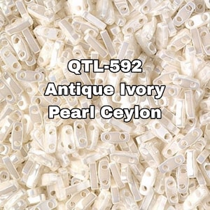Miyuki Quarter Tila Beads, QTL-592 Antique Ivory Pearl Ceylon, Two Holes  3-5-10 Grams