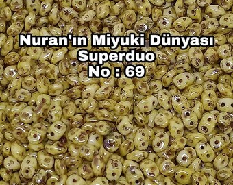 No : 69,  Superduo Beads, Picasso Cream, Matubo Czech  Glass Beads, 10 Grams