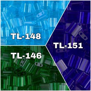 Miyuki Whole Tila Beads, Transparent Series, TL-148 Transparent Light Blue, Tl-146 TR. Green,  Tl-151 TR Cobalt, 3-5-10 Grams