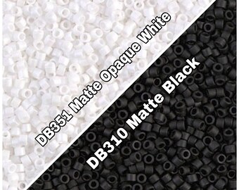 Miyuki Delica 11/00, Commonly Used Matte White and Black, DB351 Matte Opaque White, DB310 Matte Black, 5-10 Grams Pockets