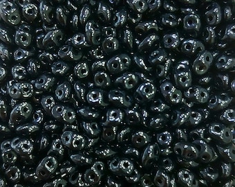 No : 15,  Superduo Beads, Black, Matubo Czech Glass Beads, 10 Grams