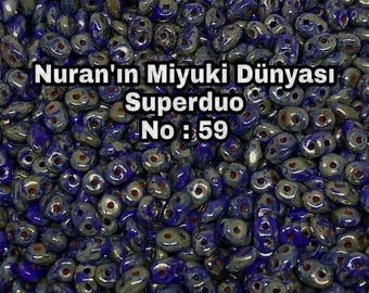 No : 59,  Superduo Beads, Picasso Navy, Matubo Czech Glass Beads, 10 Grams
