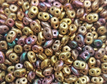 No : 21,  Superduo Beads, Matte Metallic Purple Gold Iris, Matubo Czech Glass Beads, 10 Grams
