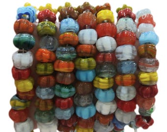 Turkish Hand Made, Pumpkin Midium Marbled Glass Beads, Large Holes (3-4 mm ), 5 Pieces in a Pack