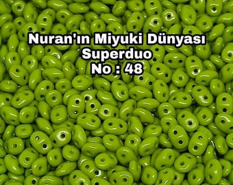 No : 48,  Superduo Beads, Olive Green, Matubo Czech Glass Beads, 10 Grams