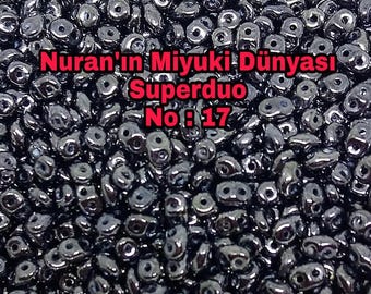 No : 17,  Superduo Beads, Gunmetal, Matubo Czech Glass Beads, 10 Grams