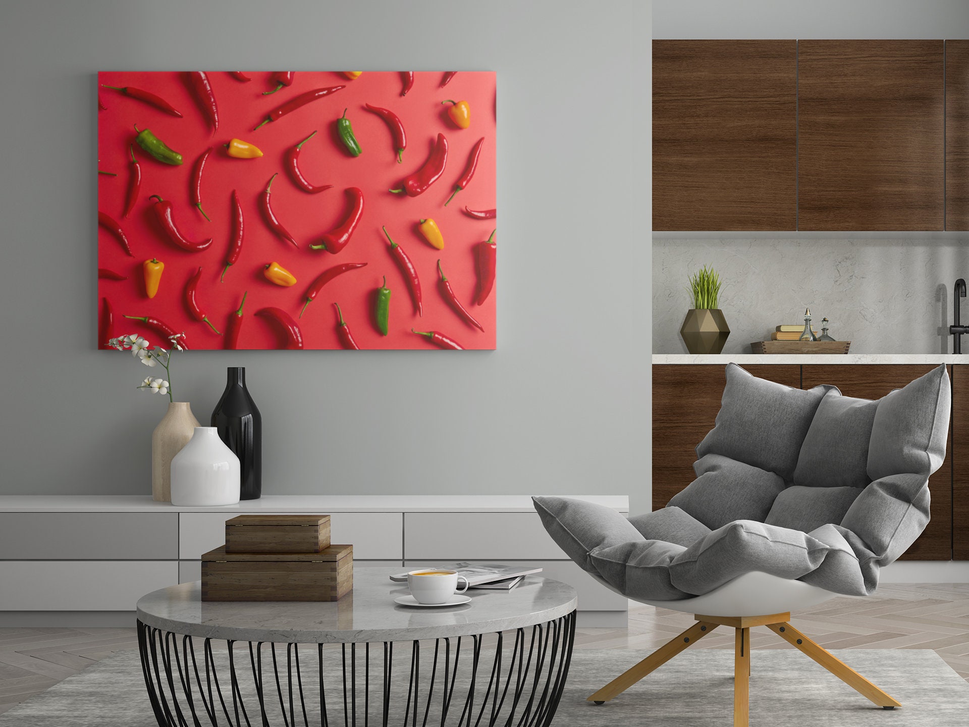 Tableau Piment, Rouge, Jaune, Vert, Photographie Culinaire, Décoration Cuisine, Bar, Impression sur 