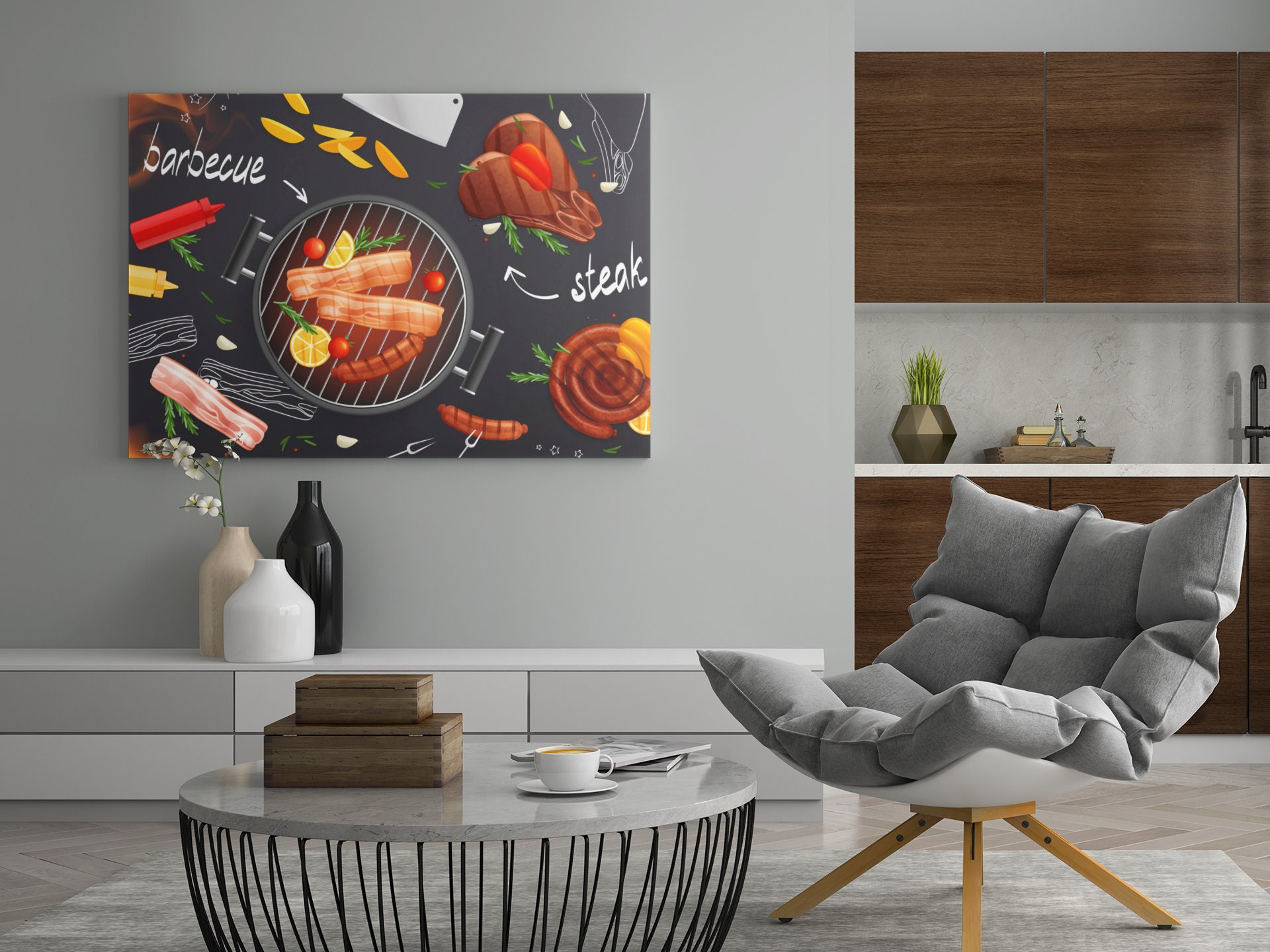 Tableau Barbecue, Bbq, Barbecue Partie, Accessoire Barbecue, Dessin, Décoration Cuisine, Bar, Impres