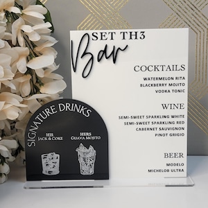 Carte de menu et carte de remerciement modernes, carte de menu de mariage, enseigne de menu élégante en acrylique pour bar, tableau de menu de mariage personnalisé, décoration de fête de fiançailles