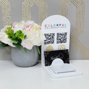 Quai carré | Mini plaque acrylique QR code entreprise Instagram Facebook Social Media Sign | signe beauté | PLV carrée | Support de PLV | Titulaire de la carte