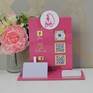 Signe de médias sociaux Instagram Facebook | Signe de code QR de médias sociaux d'entreprise | Porte-cartes | Quai carré | Coiffeurs signe | Enseigne pop-up