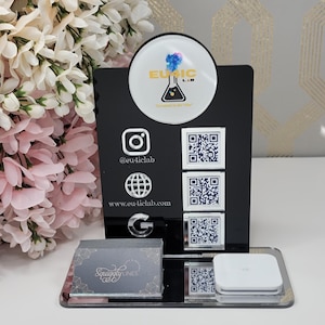 Signe de médias sociaux Instagram Facebook | Signe de code QR de médias sociaux d'entreprise | Porte-cartes | Quai carré | Coiffeurs signe | Enseigne pop-up