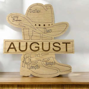 Personalized Cowboy Cowgirl Birth Announcement Sign Custom Baby Milestone Nursery Decor baby Coybow Boots Baby Sign