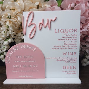 Enseigne de menu élégante en acrylique pour bar | Tableau de menu de mariage personnalisé | Décoration de fête de fiançailles