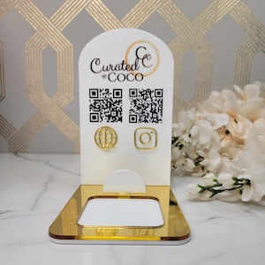 Mini enseigne de code QR en acrylique Entreprise Instagram Facebook Signe de médias sociaux |  Quai carré | signe beauté | PLV carrée | Support de PLV | Titulaire de la carte