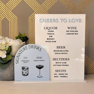 Enseigne de menu élégante en acrylique pour bar | Tableau de menu de mariage personnalisé | Décoration de fête de fiançailles