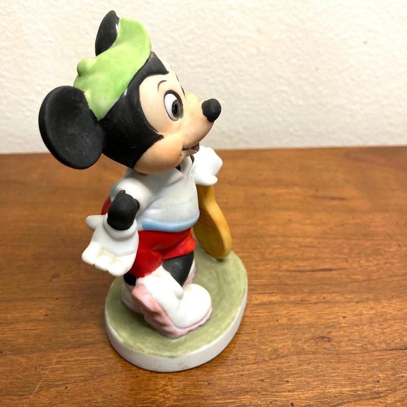 1980s Retro Disney Mickey Mouse Tennis Player Figurine, Bisque Porcelain Walt Disney Character, Racket Pickle ball, Nostalgia  Cartoon.