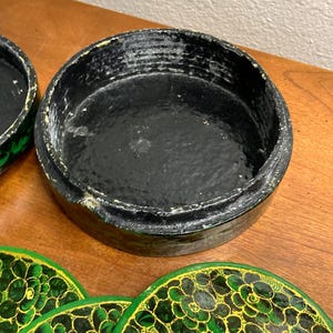 Hand Painted Vintage Kashmir  green Coaster Set - 6 Floral Papier-Mâché Coasters with Holder - Perfect Gift for Home Decor, Green beer mats