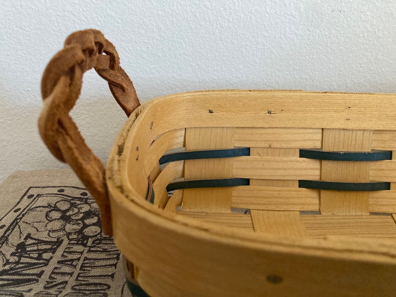 Peterborough Weaved White Ash and Leather Bread Basket With Matching