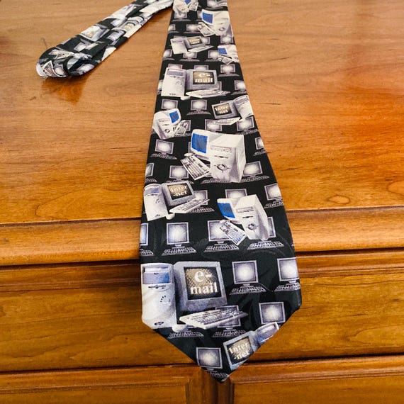 Vintage Computer Necktie: Geek Chic Retro IT Tie, Steven Harris design, fun humorous suit tie, retro men’s fashion accessories, novelty ties