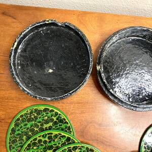 Hand Painted Vintage Kashmir  green Coaster Set - 6 Floral Papier-Mâché Coasters with Holder - Perfect Gift for Home Decor, Green beer mats
