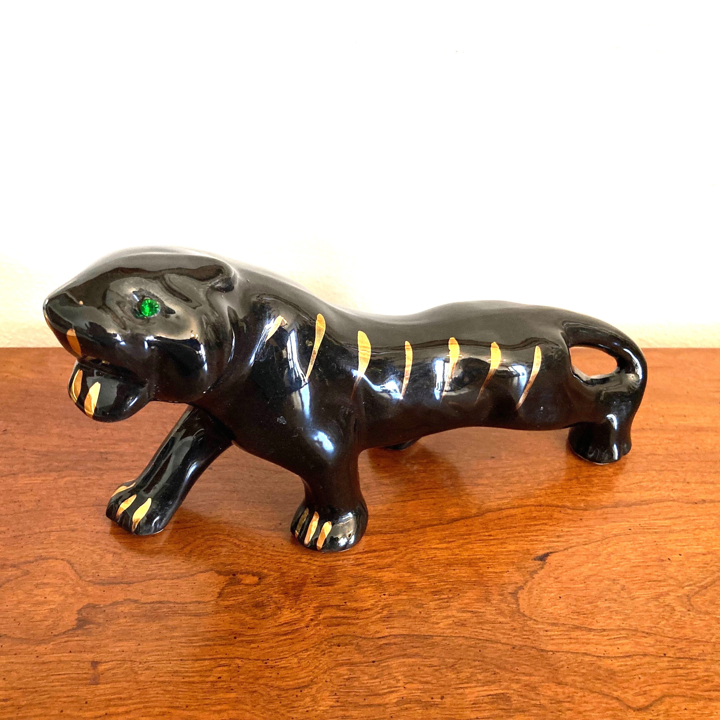 1950 MCM 10” Black Ceramic Crouching Stalking Panther With