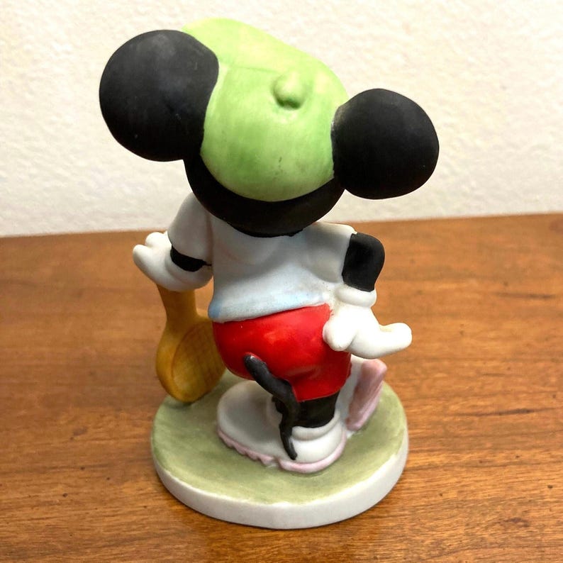1980s Retro Disney Mickey Mouse Tennis Player Figurine, Bisque Porcelain Walt Disney Character, Racket Pickle ball, Nostalgia  Cartoon.