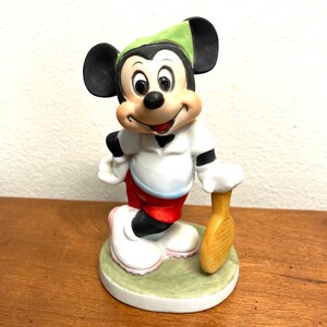 1980s Retro Disney Mickey Mouse Tennis Player Figurine, Bisque Porcelain Walt Disney Character, Racket Pickle ball, Nostalgia  Cartoon.