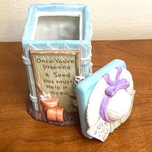 Hand Painted Ceramic Wishing Well Planter, Garden Decor Trinket stash Box, designed with inspirational saying, Gardening enthusiast gift.