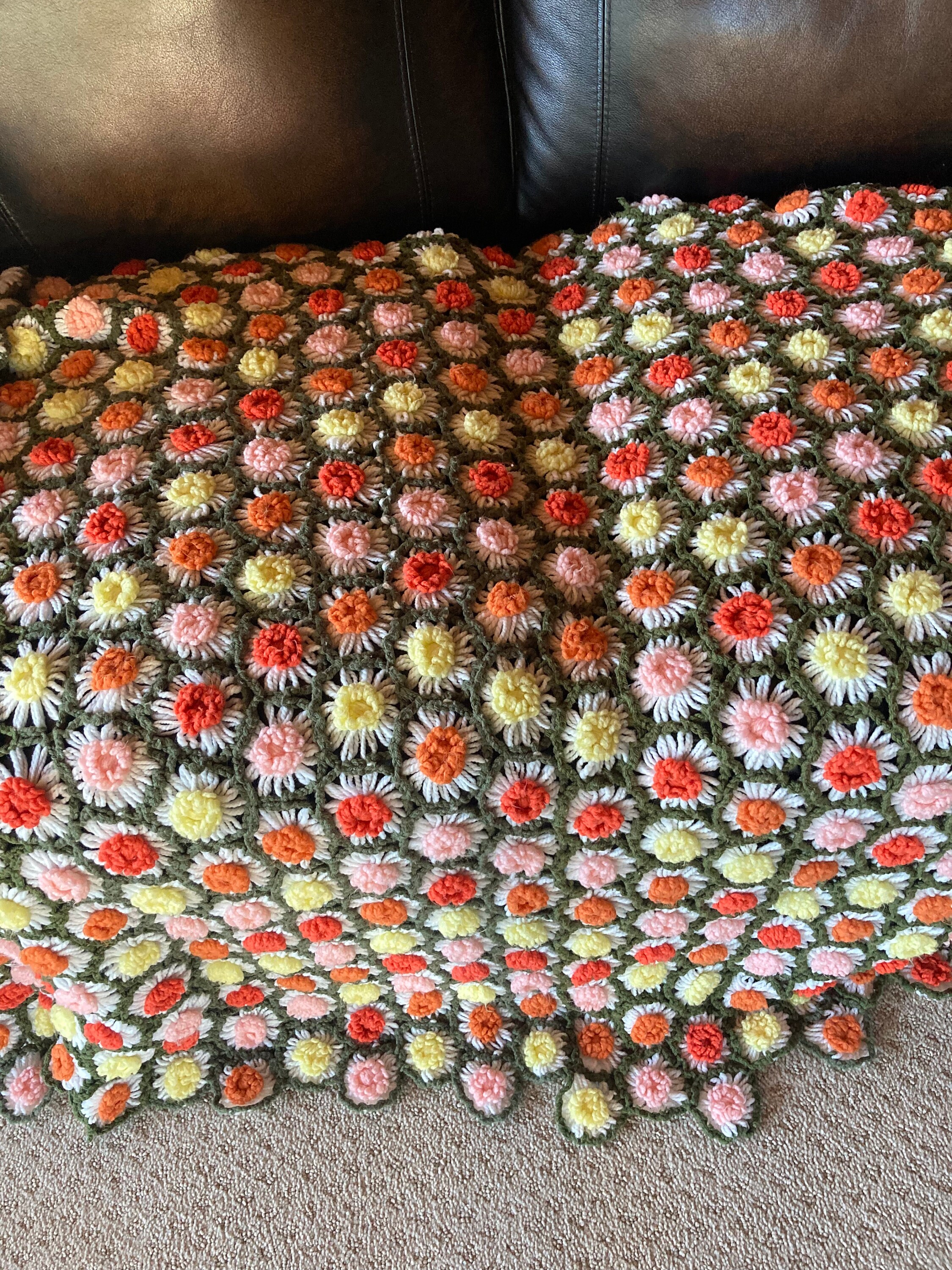 Authentic Mid Century Retro Crochet 3D Daisy Pattern Throw Etsy