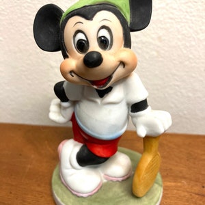 1980s Retro Disney Mickey Mouse Tennis Player Figurine, Bisque Porcelain Walt Disney Character, Racket Pickle ball, Nostalgia  Cartoon.